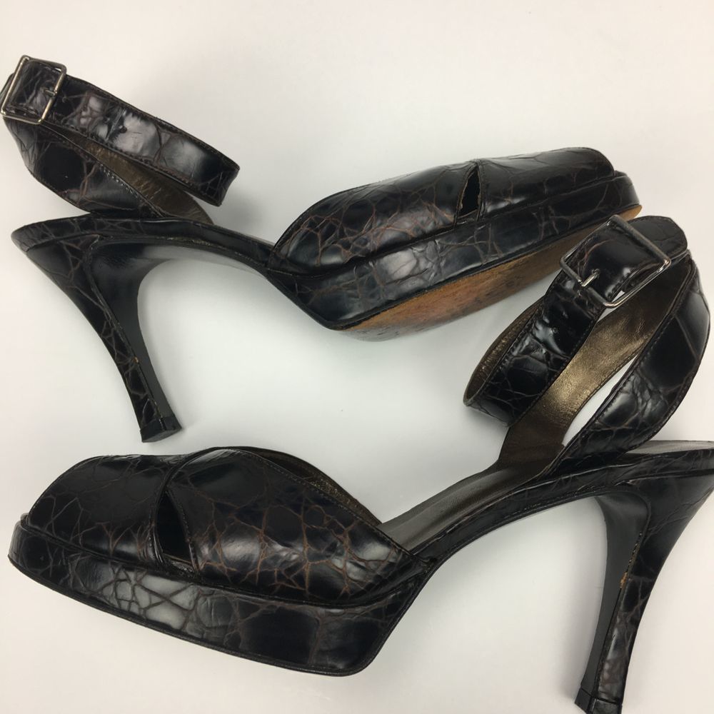 Stuart Weitzman Croc Embossed Ankle Strap Heel